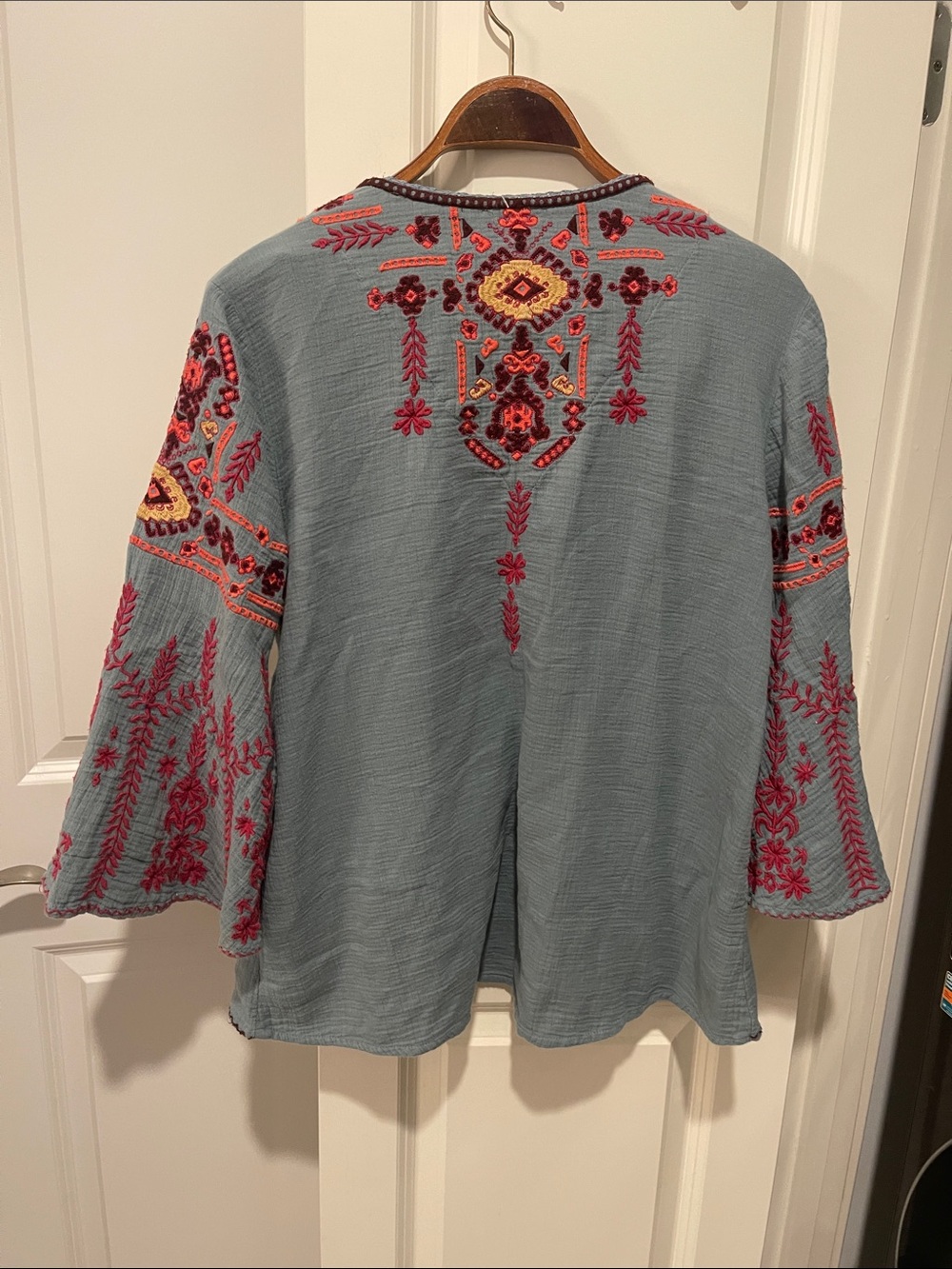 Sundance Slate Blue Embroidered V-Neck Tunic - Picture 7 of 8